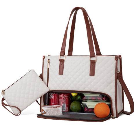 Women's Insulated Leak-proof Large Day Bag - Formal Looking Practical in Hot Country's Lady's Bags Distinguished Fine Apparel White 36x16x30cm