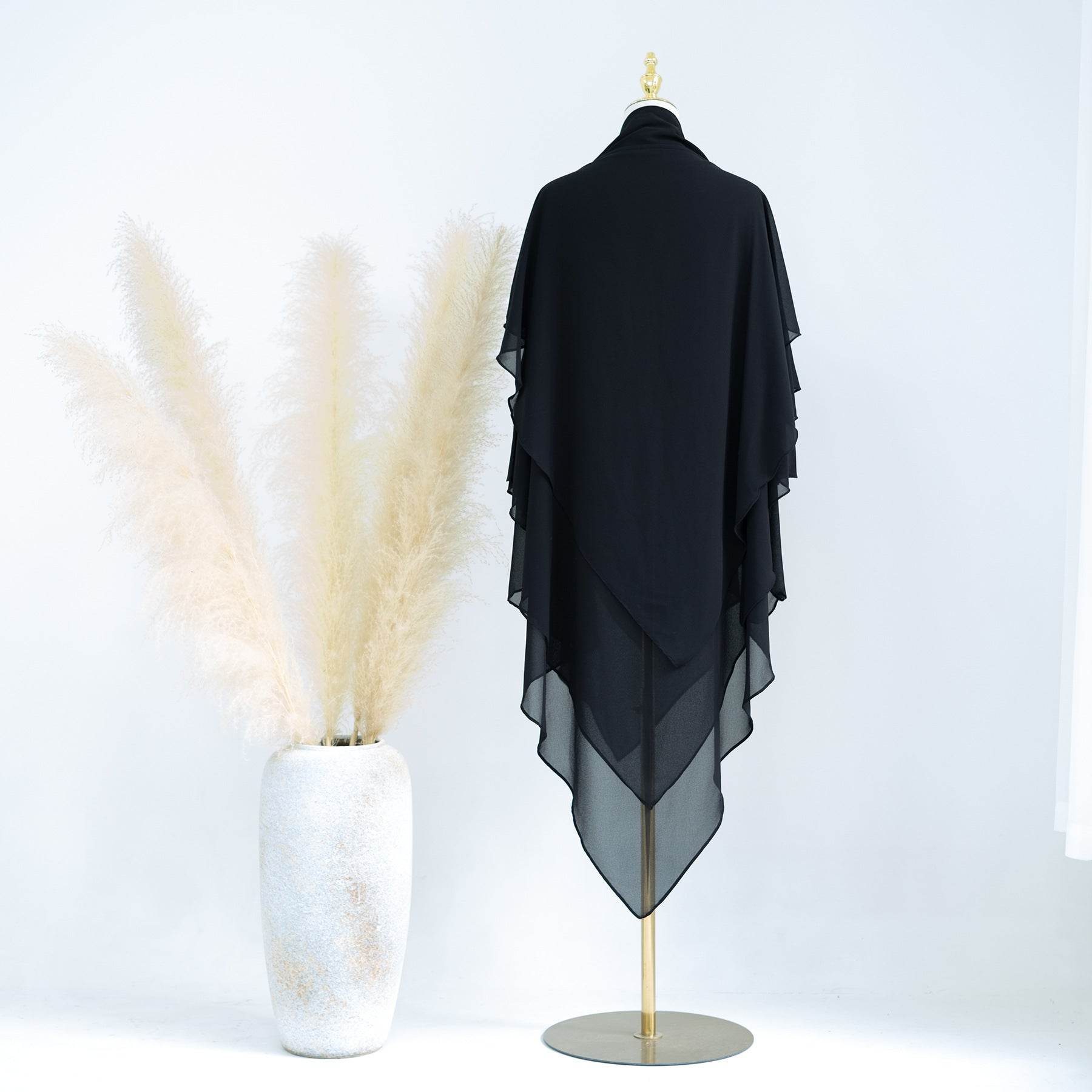 Ladies Pure Shawl with Two Layers Front and Three Layers Back - Elegant Headscarf ladys skafs Distinguished Fine Apparel Black Free Size