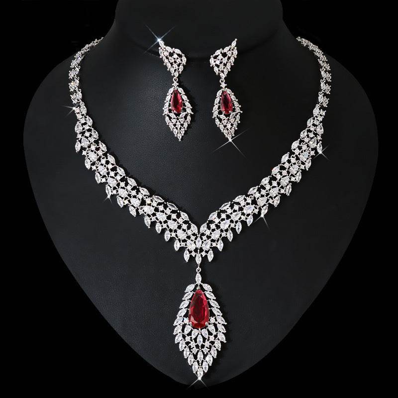 Zircon Wings Jewelry Set – Elegant Earrings & Necklace for Modern Women jewelry set Distinguished Fine Apparel Red