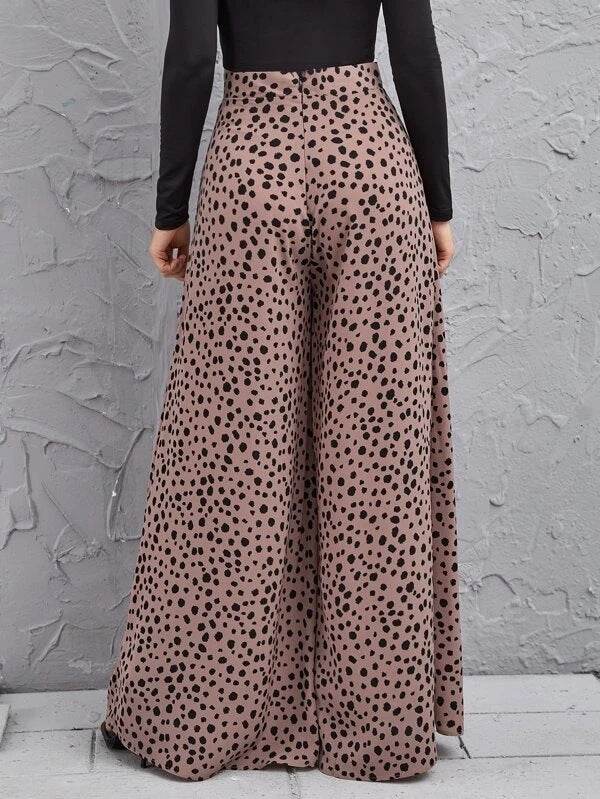 Elegant High Waist Leopard Print Trousers - Exquisite Ladies Swing Leg Pants ladys pants Distinguished Fine Apparel