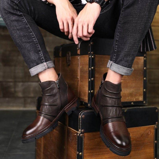 Steam Punk / Retro Wrinkle Genuine Leather Men's Boots gents shoes Distinguished Fine Apparel