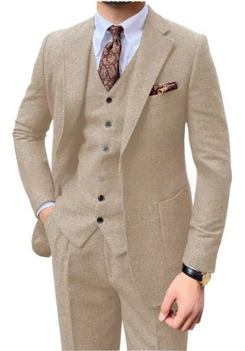 Men's Herringbone Single-breasted Casual Slim Suit mens suit Distinguished Fine Apparel Champagne 2XS