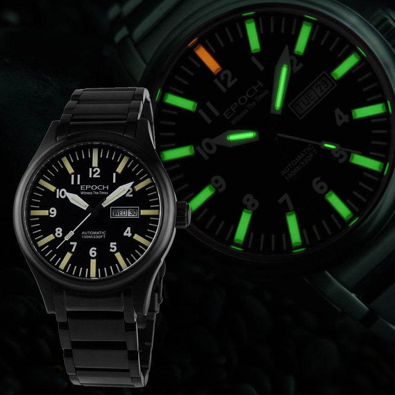 50% Off Gentlemen's Timepiece - Luminesce Automatic Mechanical and Waterproof gents watches Distinguished Fine Apparel Thick green lamp black