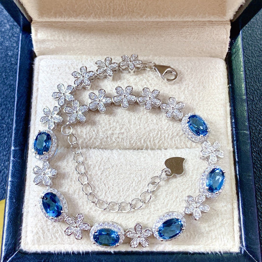 Womens S925 Silver Bracelet With Natural Topaz Stones