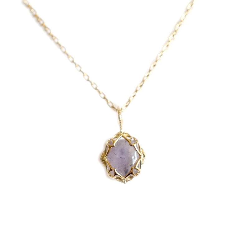 Natural Amethyst & Feldspar Pendant – 925 Silver Gold-Plated Chain ladys accessorys Distinguished Fine Apparel