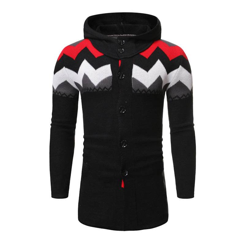 Gentlemen's Knitted Cardigan - Autumn And Winter European Cote gents top Distinguished Fine Apparel Black M
