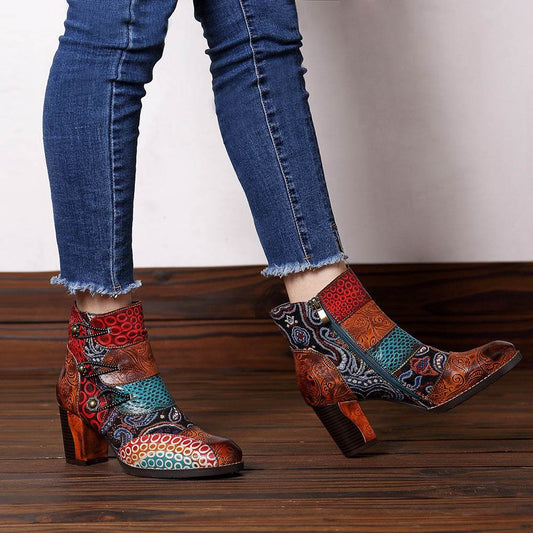 Vintage Chunky Heel Ankle Boots – Retro Style, Modern Comfort ladys foot wear Distinguished Fine Apparel