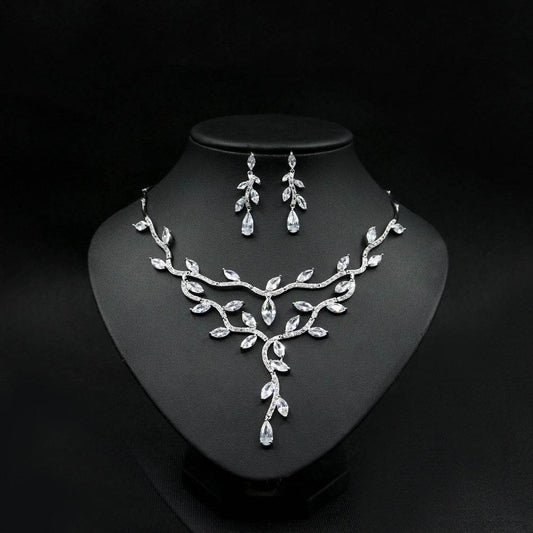 Zircon Necklace Bridal Set – European & American Elegance for Brides jewelry set Distinguished Fine Apparel