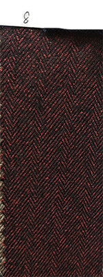 Textured fabric swatch with a herringbone pattern in red and black.