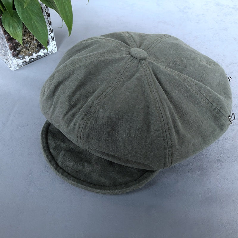 Minimalist Washed Cotton Solid Color Beret womens hat Distinguished Fine Apparel Army Green M