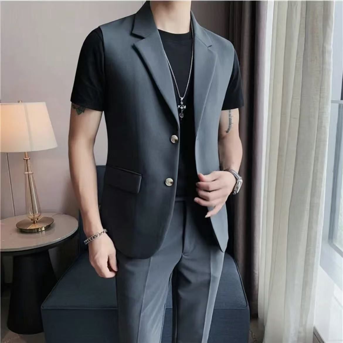 High Sense Business Lightly Mature Slim Fit Vest mens vest Distinguished Fine Apparel Blue M