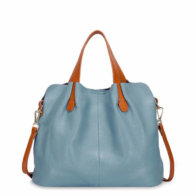 Women's Genuine Leather Hand Bag - Elegant Simplicity ladys accessorys Distinguished Fine Apparel Flax Blue
