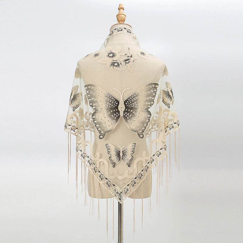 Absolutely Gorgeous Lace Triangle Lady's Scarf ladys skafs Distinguished Fine Apparel 3 Beige 150to65cm