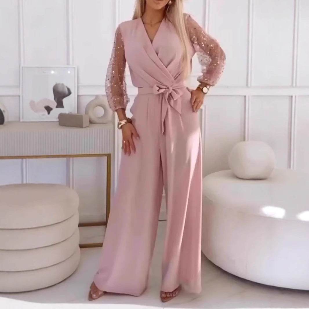 Sequined Top Wide Leg Pants Casual Suit for Women's Elegant Look ladys suit Distinguished Fine Apparel