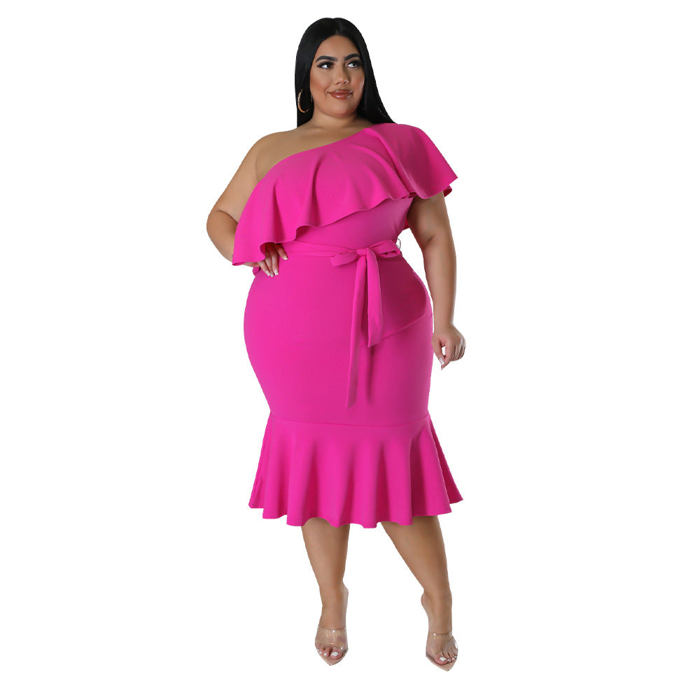 Fashionable Slim-fit Casual Mid-length Tube Dress For the Larger Ladys ladys dresses Distinguished Fine Apparel Rose Red L