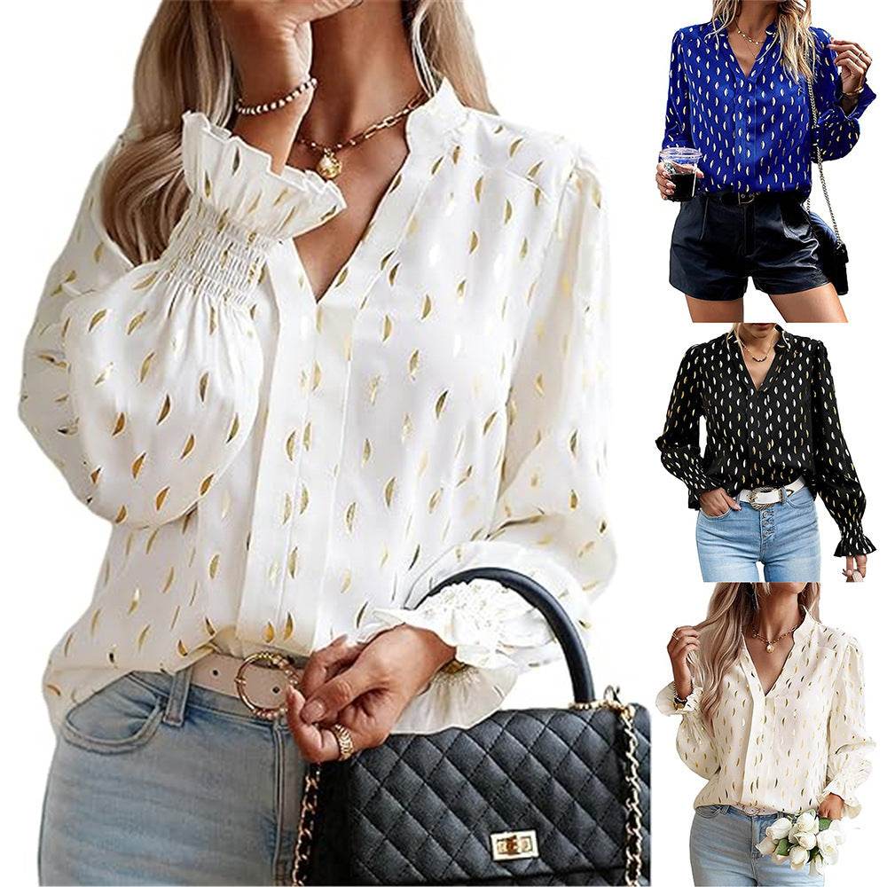Ladies Bubble Long Sleeve Bronzing Blouse ladys shirt Distinguished Fine Apparel