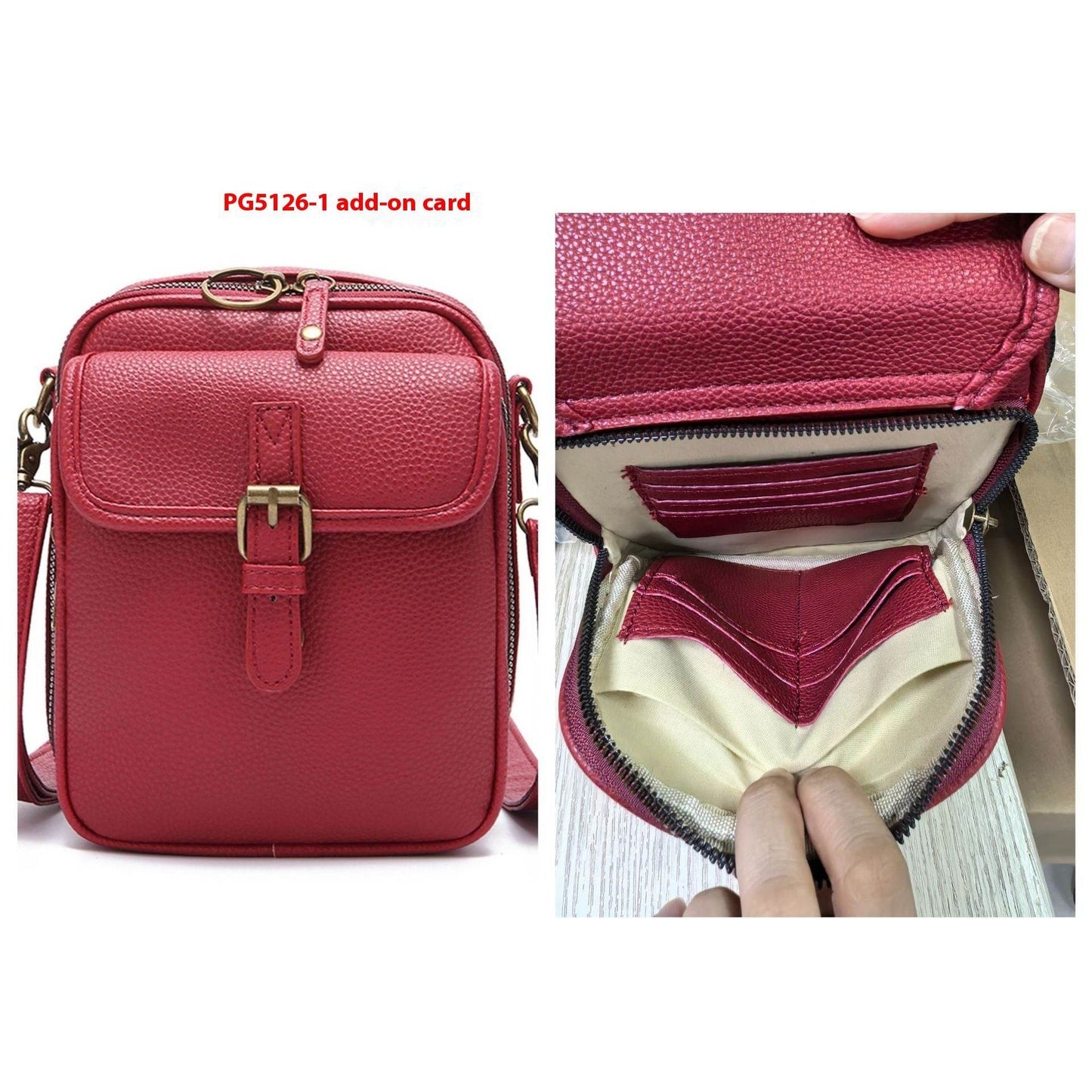 ladies Messenger Bag With 10 Card Inserts Retro Large Capacity Grate For Travel Ladies bags Distinguished Fine Apparel PG51201 Red 10 Cards