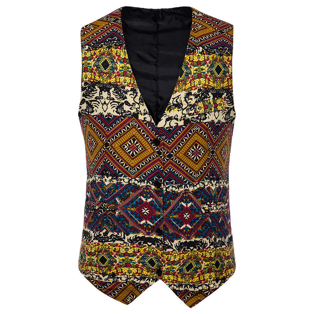 Men's Casual Ethnic Print Vest gents vest Distinguished Fine Apparel MJ01 M