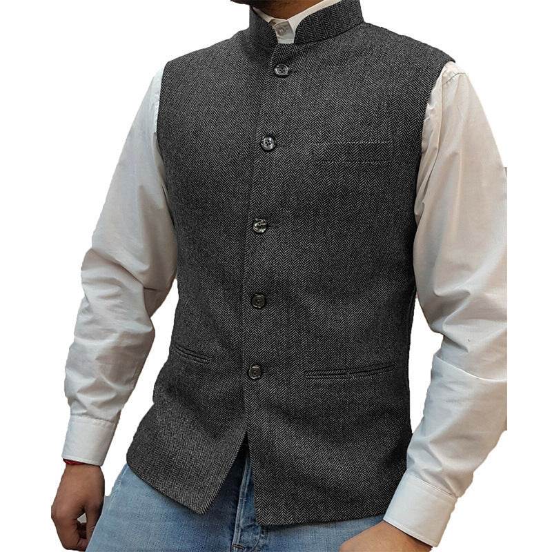 Zhongshan Collar Herringbone Pattern Gentlemen's Vest - Casual or Semi Formal mens vest Distinguished Fine Apparel