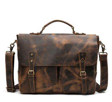 Men’s Leather Briefcase Satchel – Portable, Durable & Executive-Ready gents bag Distinguished Fine Apparel Light Brown Crazy Horse