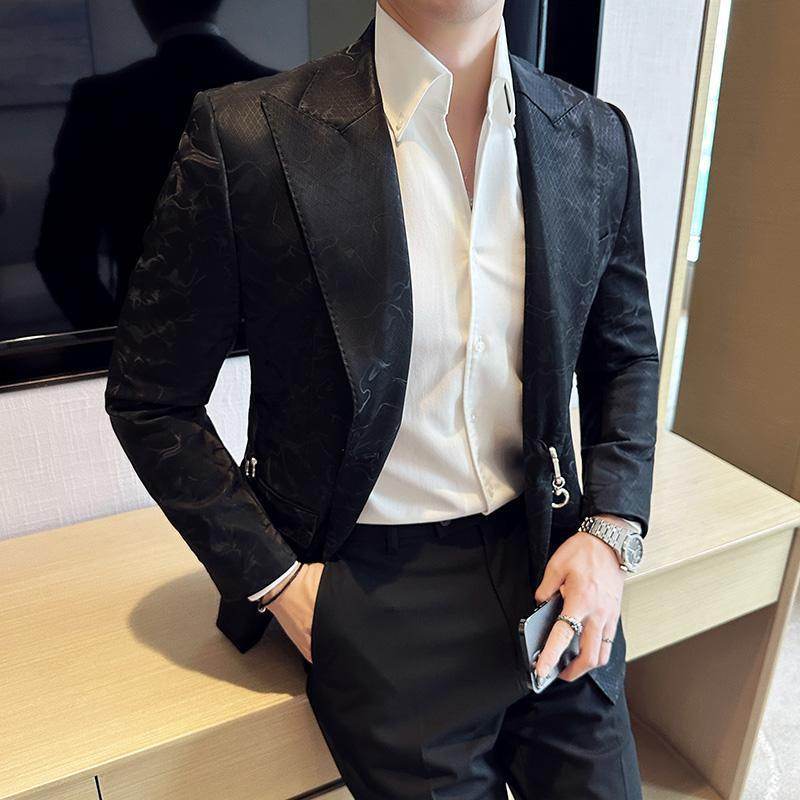 Vintage-Inspired Gentleman’s Casual Suit – Unique Leather Texture with Metal Hook Closure gents suit Distinguished Fine Apparel