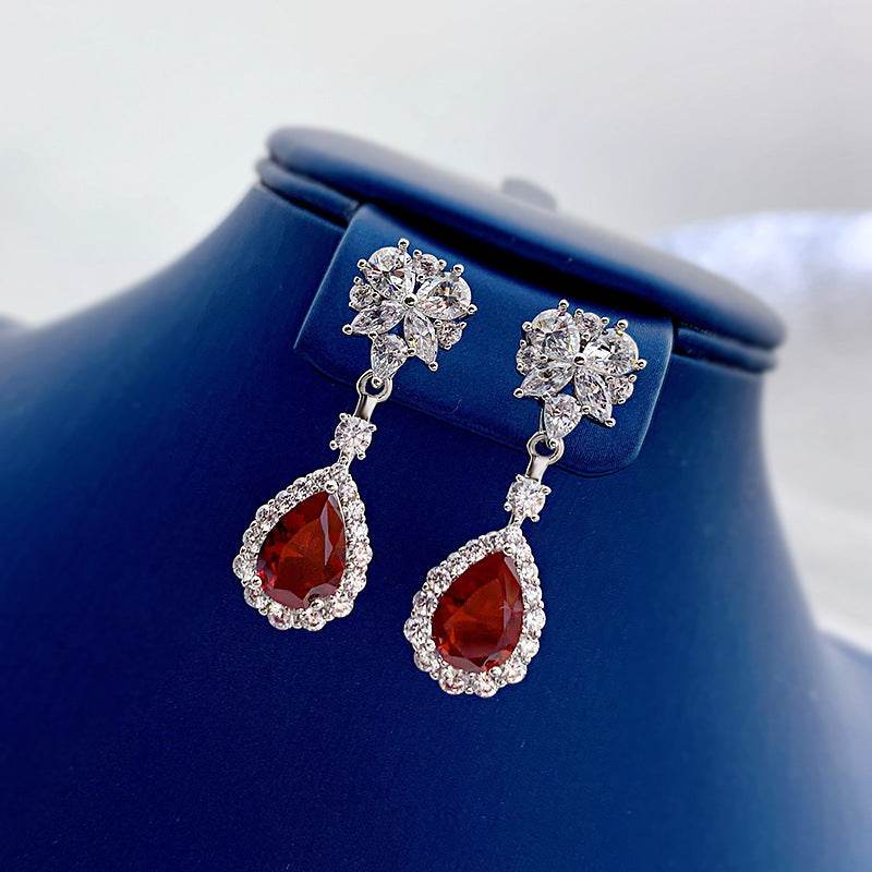 Sterling Silver Simulation Ruby Long Earrings ladys earrings Distinguished Fine Apparel