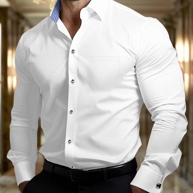 Lapel Men's Slim-fit Long Sleeved Shirt for Stylish Comfort mens shirt Distinguished Fine Apparel