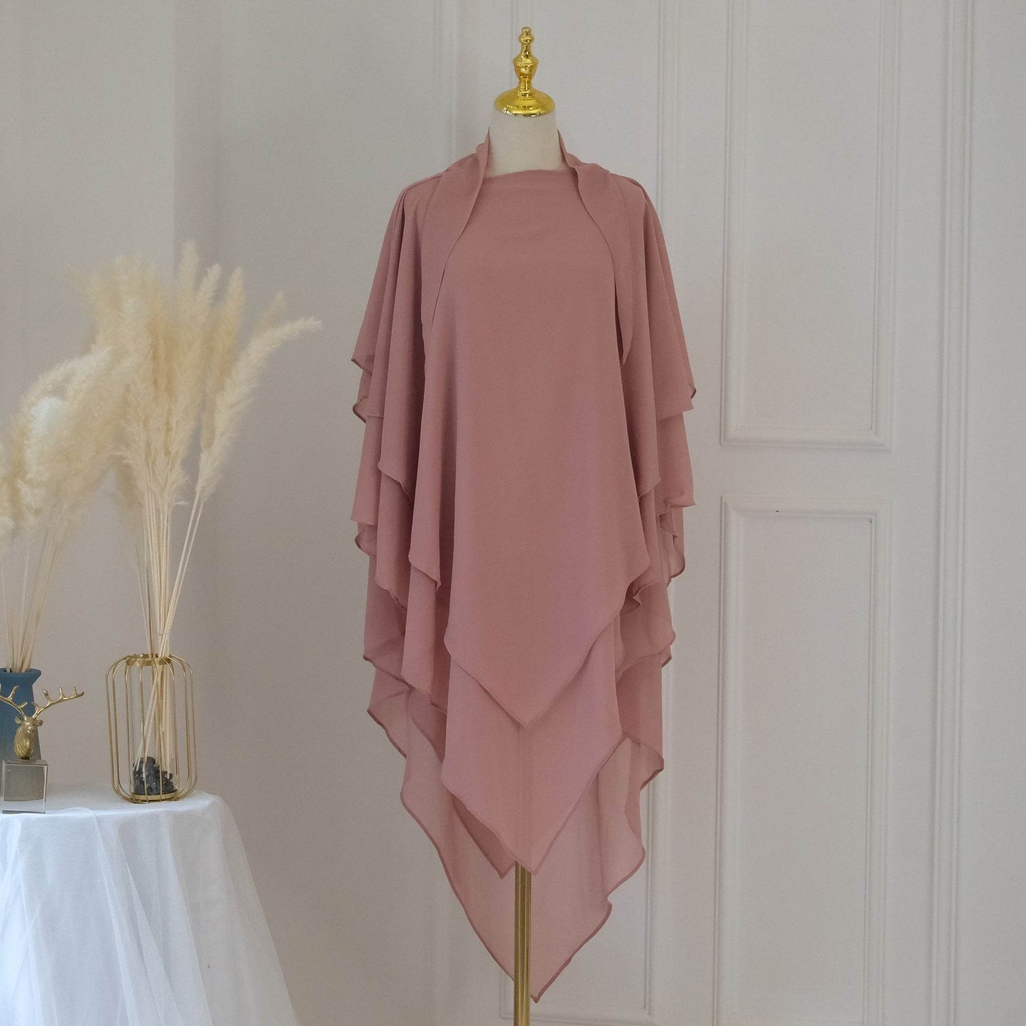 Ladies Pure Shawl with Two Layers Front and Three Layers Back - Elegant Headscarf ladys skafs Distinguished Fine Apparel Pink Free Size