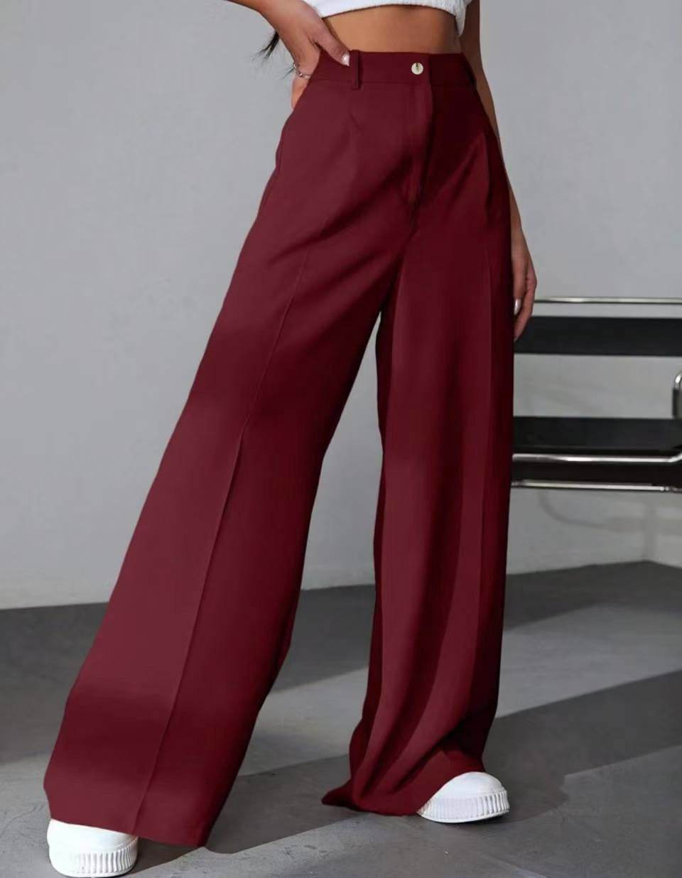 European And American Style - Women's Trousers Casual Straight Pants ladys pants Distinguished Fine Apparel Wine Red S
