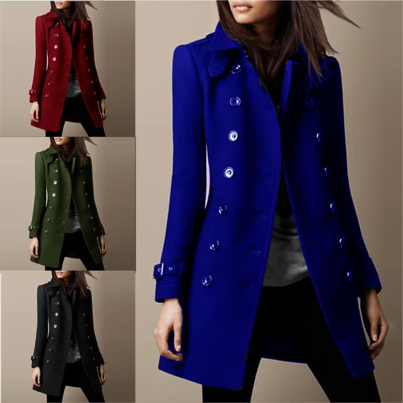 Lady's Lined Double-breasted Wool Overcoat - Elegant's For Autumn womens coat Distinguished Fine Apparel