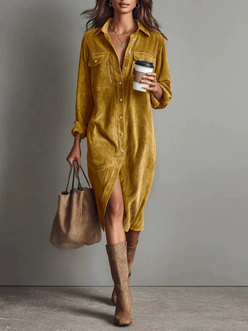 Ladies Sophisticated Long Collard Button Up Dress womens dress Distinguished Fine Apparel