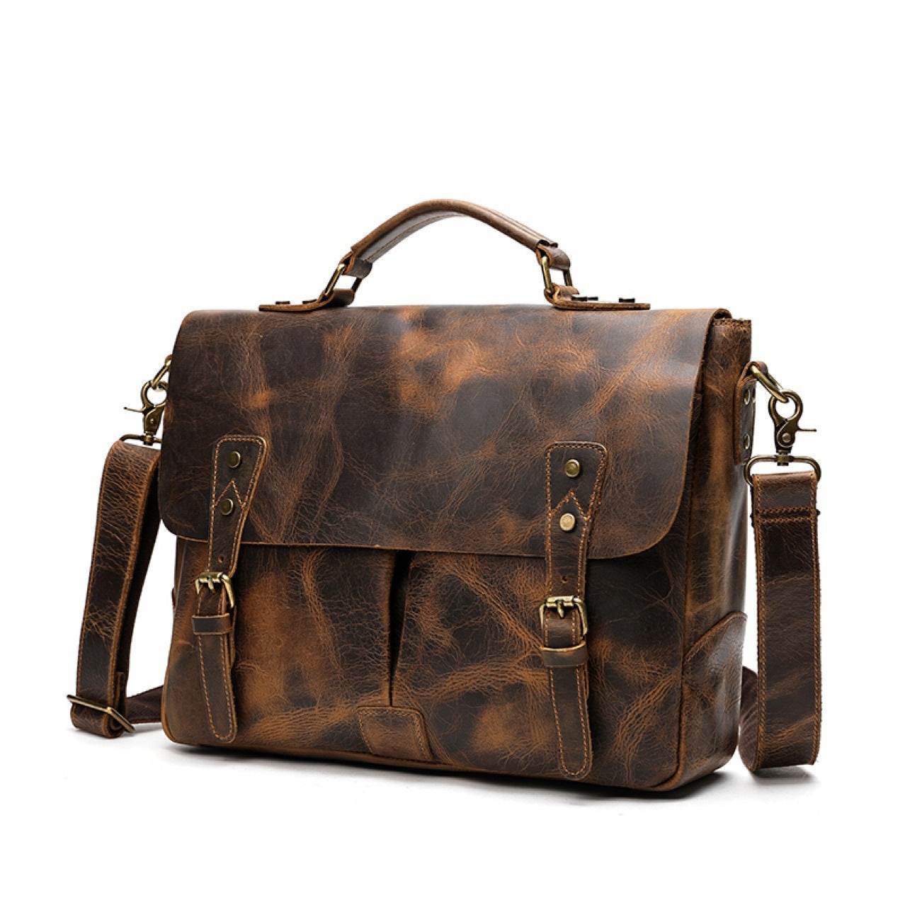 Men’s Leather Briefcase Satchel – Portable, Durable & Executive-Ready gents bag Distinguished Fine Apparel