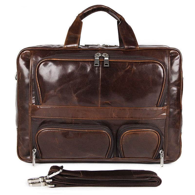 Gent's Large-capacity Leather Handbag Computer Briefcase gents bag Distinguished Fine Apparel Brown