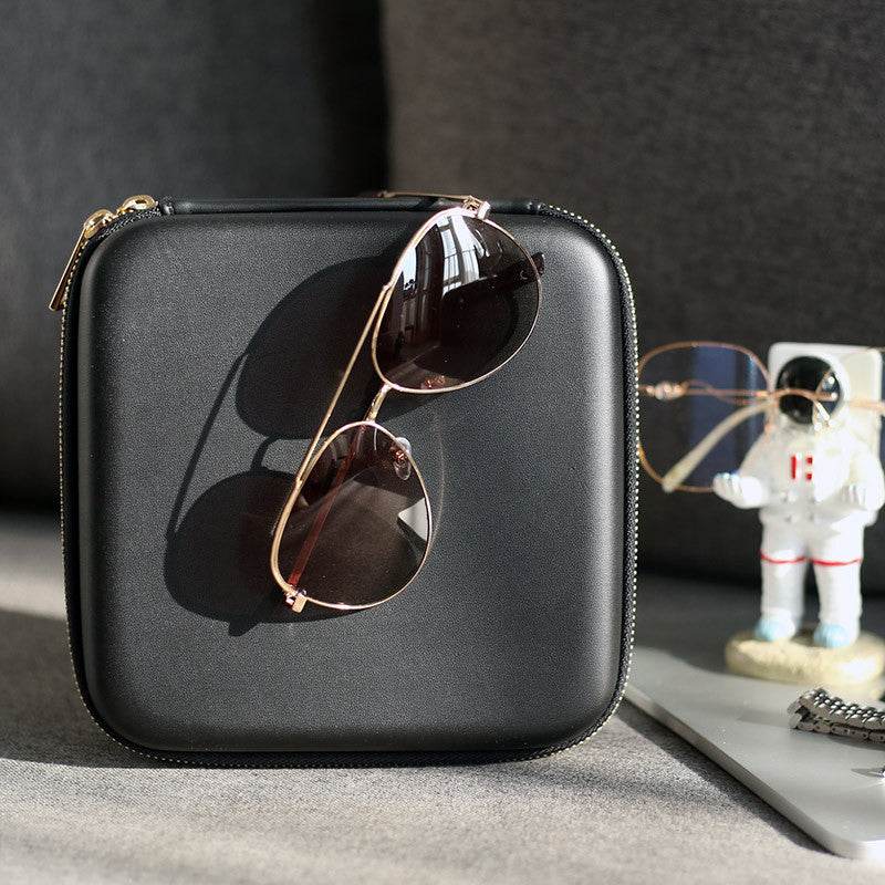Portable Anti-Pressure Sunglasses Case – Durable & Unisex Protection On-the-Go gents accessorys Distinguished Fine Apparel Black lychee pattern PU 3 grid