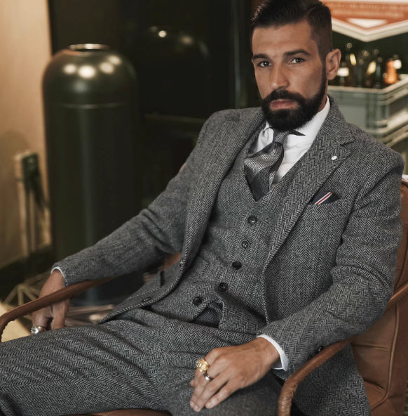 British style Wool Herringbone Men's Formal Wear Business Suit mens suits Distinguished Fine Apparel