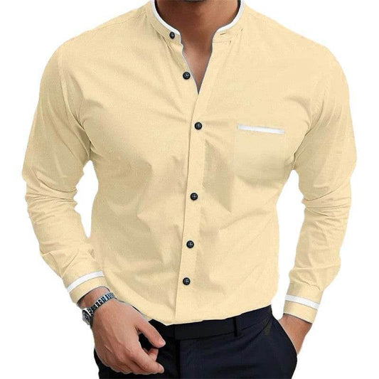 Simple Pure Color All-matching Loose Single-breasted Stand Collar Shirt gents top Distinguished Fine Apparel