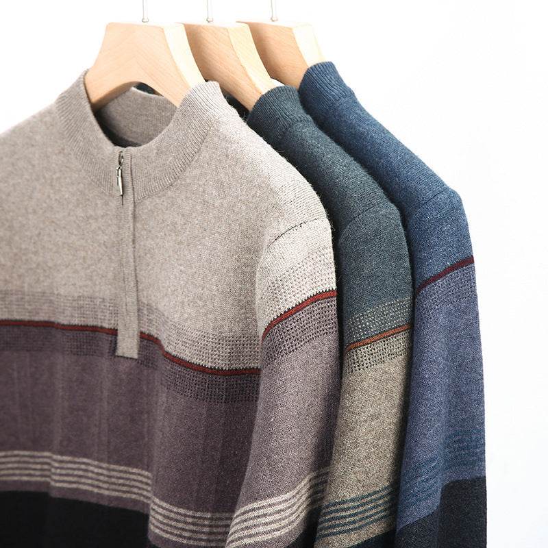 Men's Thickened Long-sleeved Sweater with Zipper Collar gents top Distinguished Fine Apparel