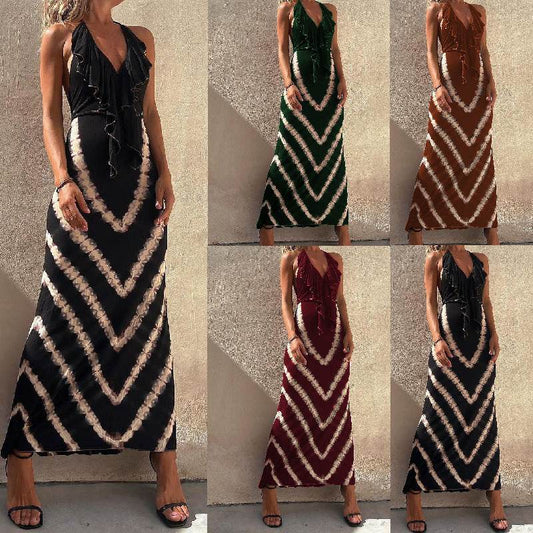 Women's long Sleeveless V-neck A-Line Exquisite Dress ladys dresses Distinguished Fine Apparel