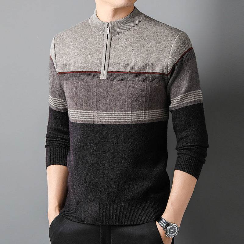 Men's Thickened Long-sleeved Sweater with Zipper Collar gents top Distinguished Fine Apparel
