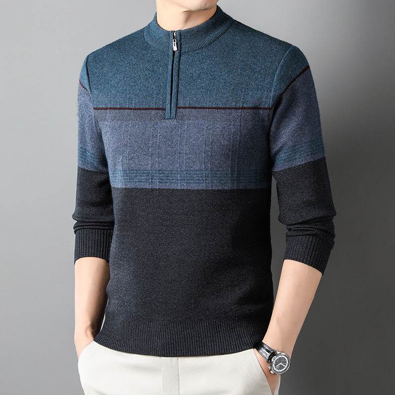 Men's Thickened Long-sleeved Sweater with Zipper Collar gents top Distinguished Fine Apparel