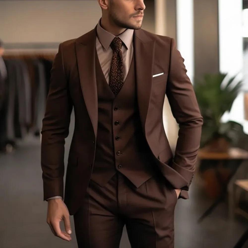 Men's Three-piece Suit High Class Presence For The Distinguished Gentlemen gents suit Distinguished Fine Apparel Brown L