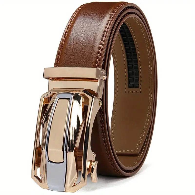 Men's Double Layer Genuine Leather Business Belt - Smart Modern Engaging formal wear Distinguished Fine Apparel Brown 110cm