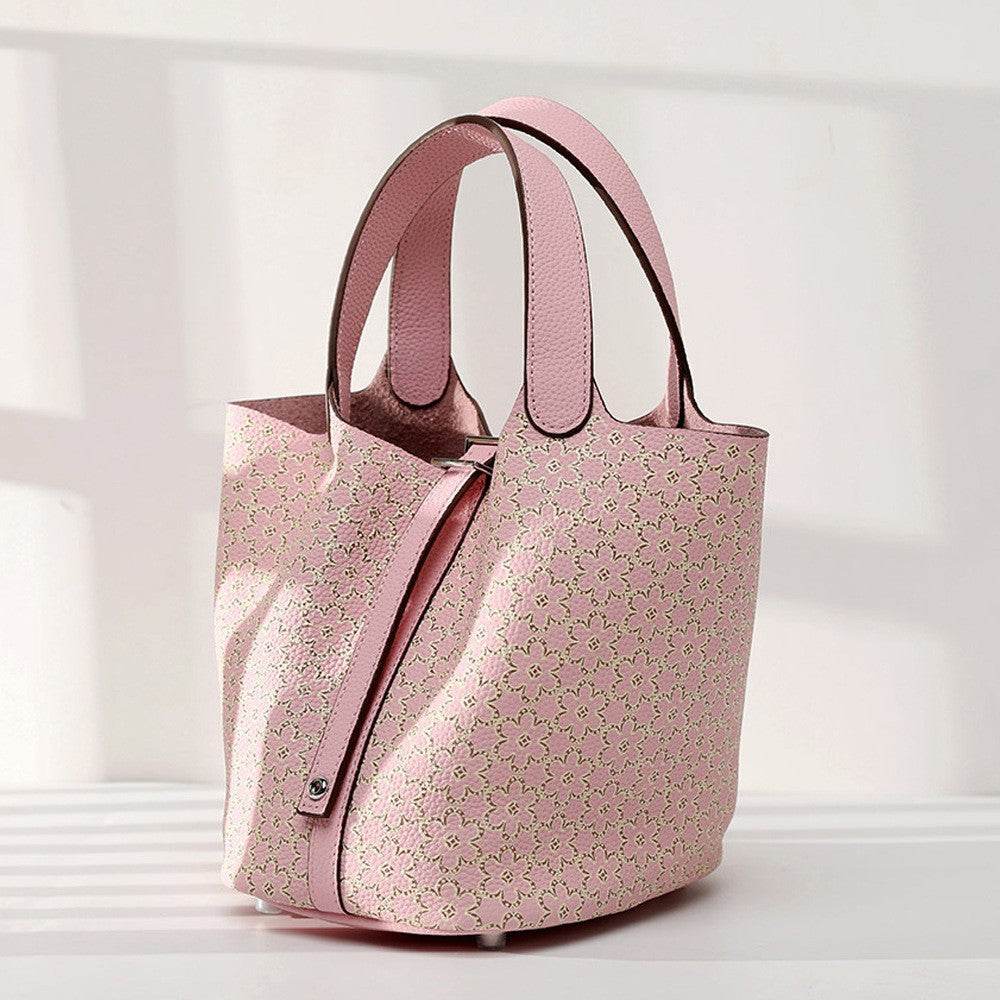 Genuine Leather ladies Large capacity bags - Adjustable Shoulder Strap ladys accessorys Distinguished Fine Apparel Flower Pink Strapless