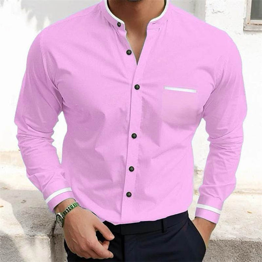 Simple Pure Color All-matching Loose Single-breasted Stand Collar Shirt gents top Distinguished Fine Apparel