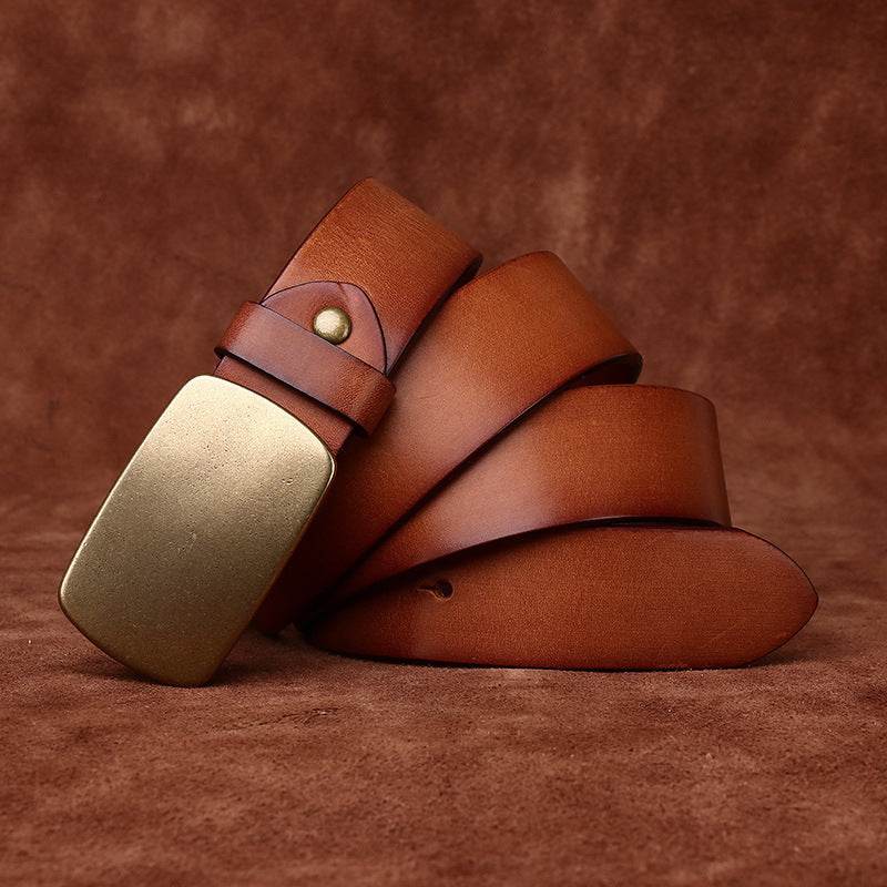 Genuine Leather and Copper Buckle - High Quality Gentleman's Belt formal wear Distinguished Fine Apparel Khaki 100cm