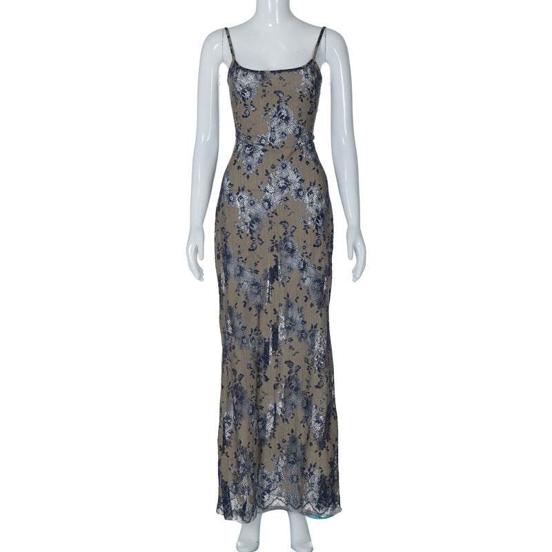 Elegant Stylish Long Women's Dress - Scraped Backless Beauty ladys dresses Distinguished Fine Apparel Blue L