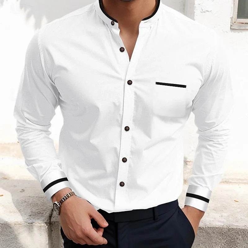 Simple Pure Color All-matching Loose Single-breasted Stand Collar Shirt gents top Distinguished Fine Apparel Y012 2XL