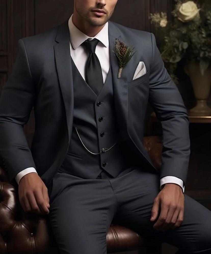 Men's Three-piece Suit High Class Presence For The Distinguished Gentlemen gents suit Distinguished Fine Apparel Dark Gray L