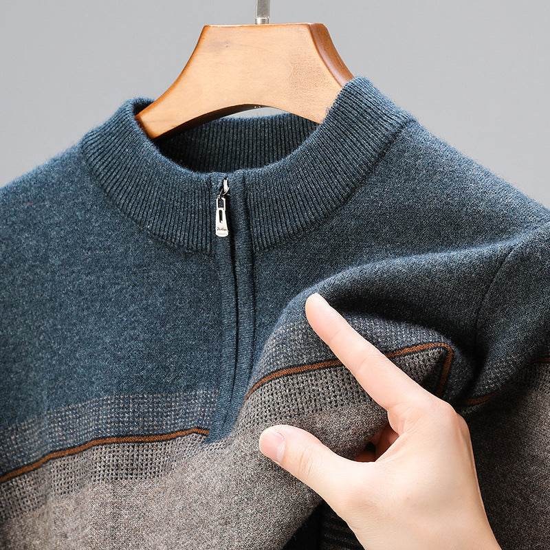 Men's Thickened Long-sleeved Sweater with Zipper Collar gents top Distinguished Fine Apparel Green L