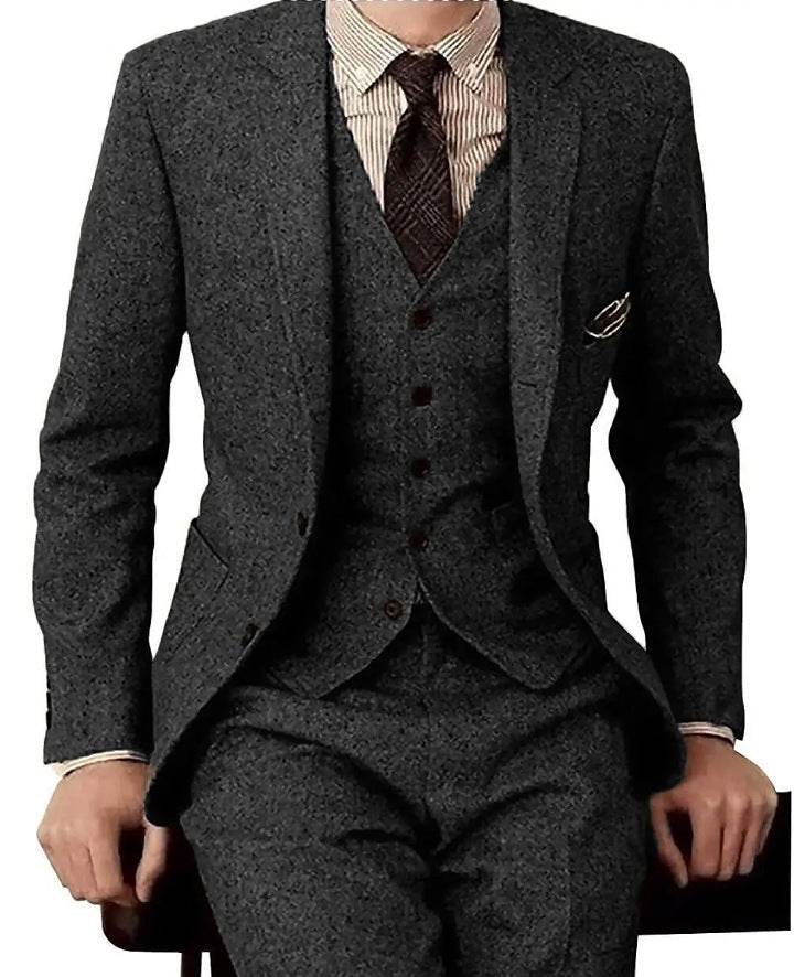 Distinguished Men's Wool Three-piece Suit gents suit Distinguished Fine Apparel Black XXS